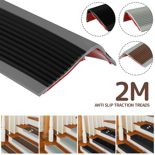 Imagen 1 del producto 1 rollo de Protector de borde de escalera, PVC suave, antideslizante, ribete de nariz de escalera, tiras autoadhesivas de borde de paso en forma de L, Protector de paso de 2m