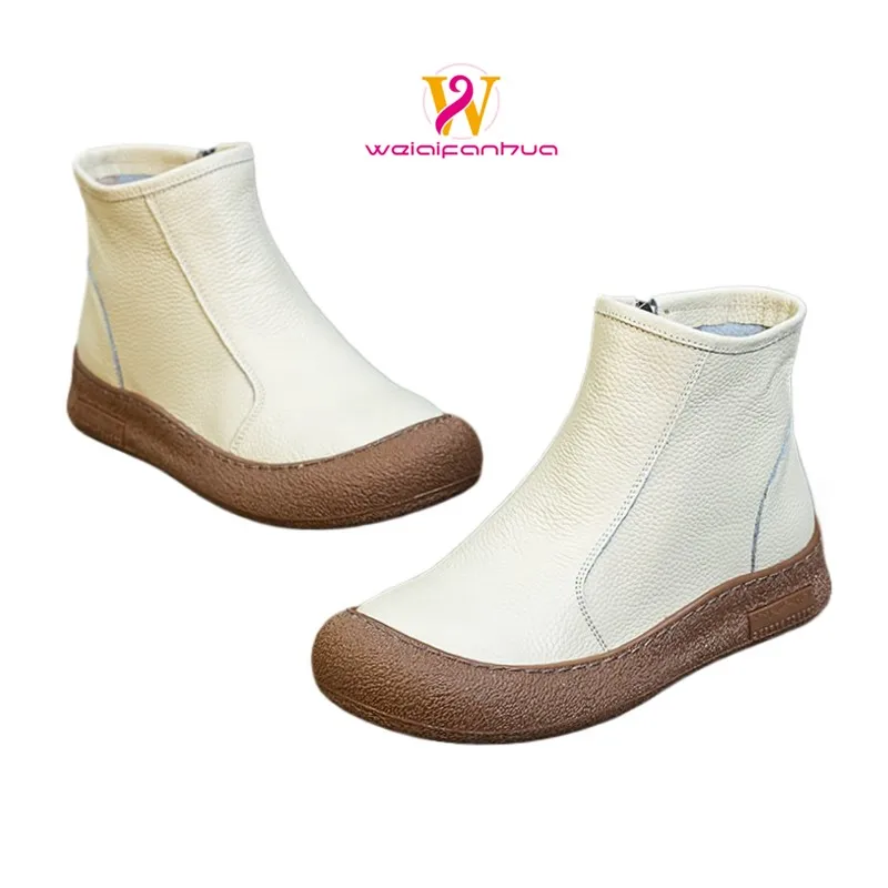 

Ladies' Ankle Boots 2025 Top Layer Cowhide High-top Women's Leather Boots Flat Ankle Boots Jean Shoes for Women