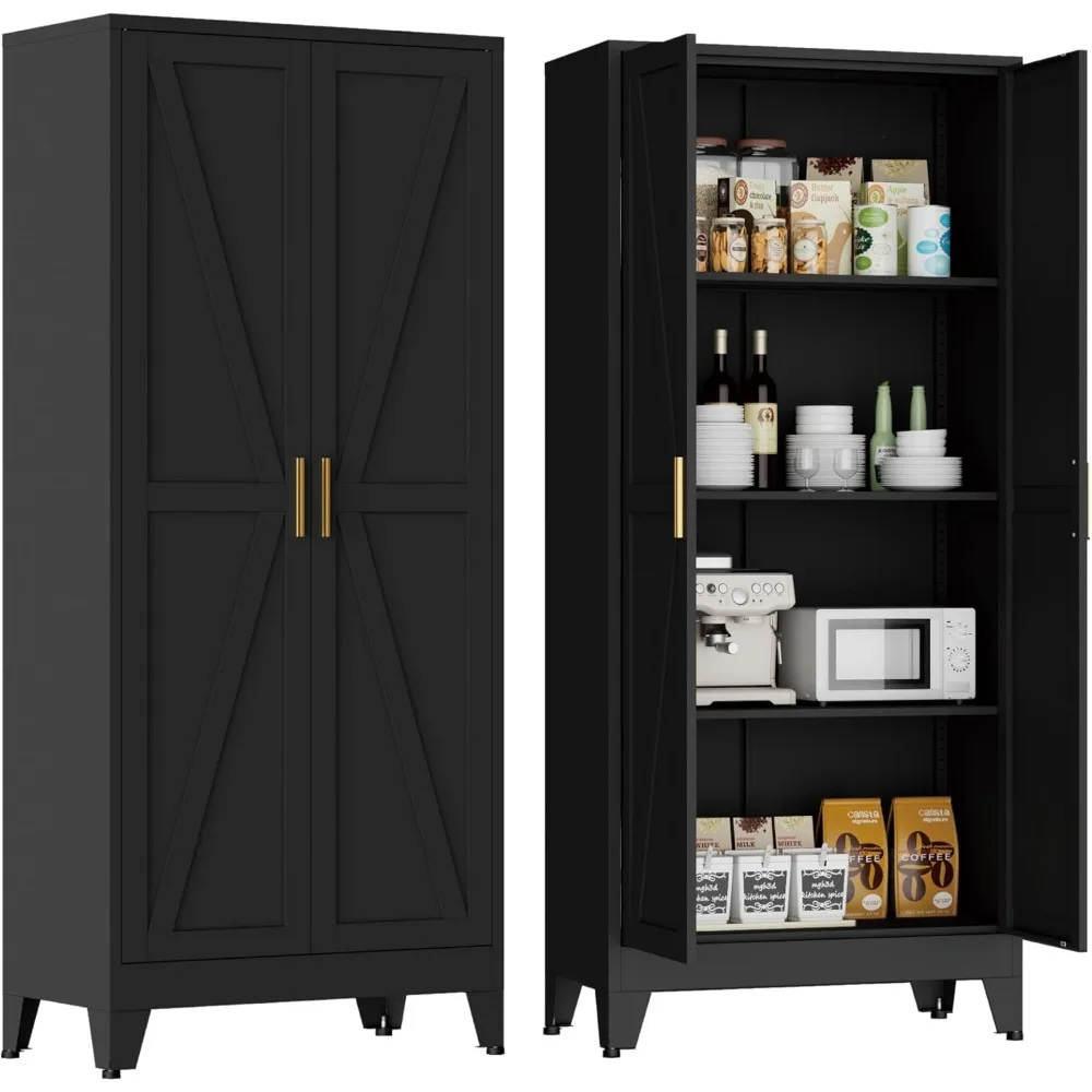 61 خزانة مخزن المطبخ، خزانة تخزين معدنية لبابين و3 أرفف قابلة للتعديل، خزائن خزانة مخزن معدنية f #3