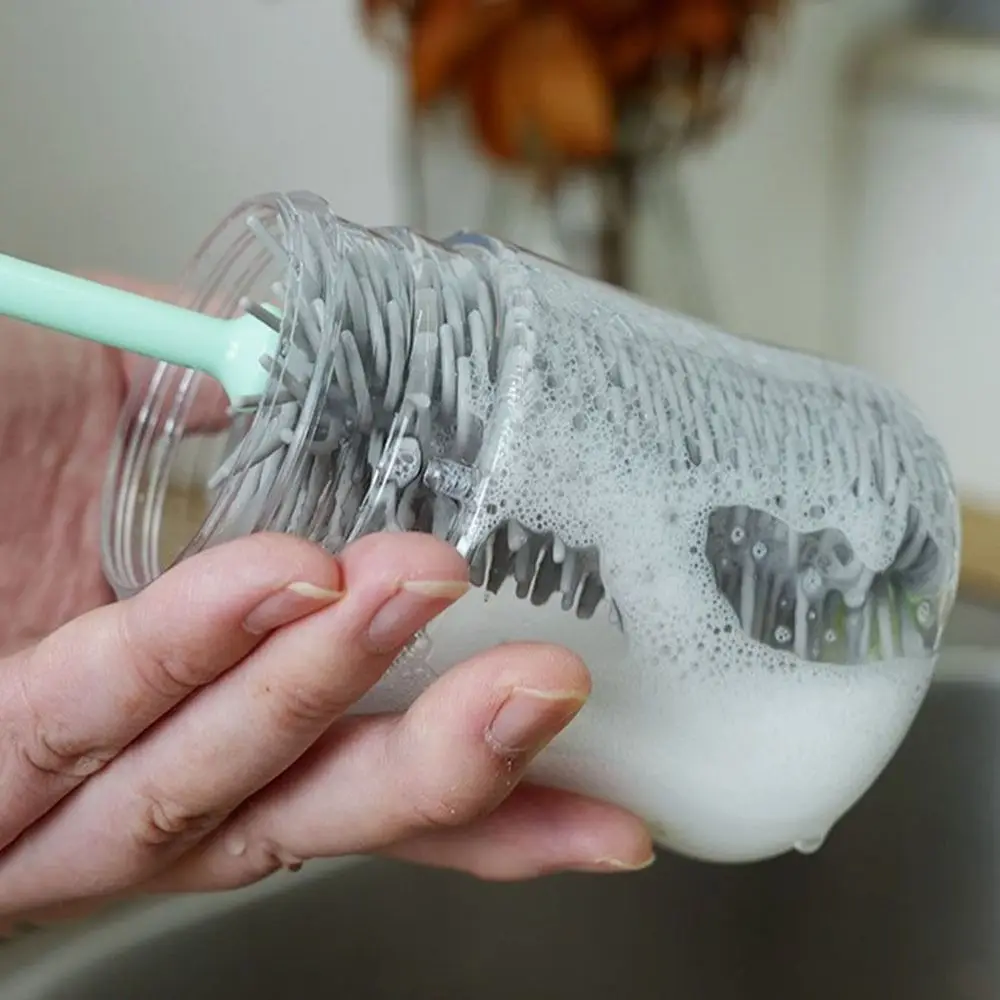 Detergente per cannuccia per biberon in silicone Spazzole flessibili Set di spazzole per pulizia impermeabili Spazzola per biberon con manico lungo Biberon