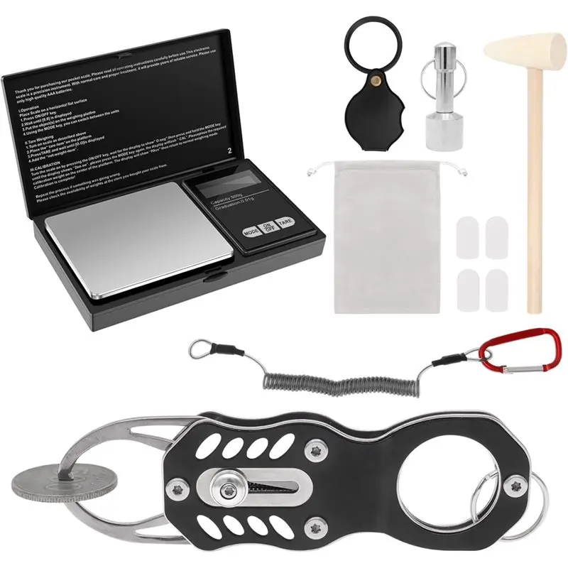 

Набор для проверки золотых и серебряных монет ABBO-Pocket - цифровые весы 500 г/0,01 г с молотком и лупой, для ювелирных изделий