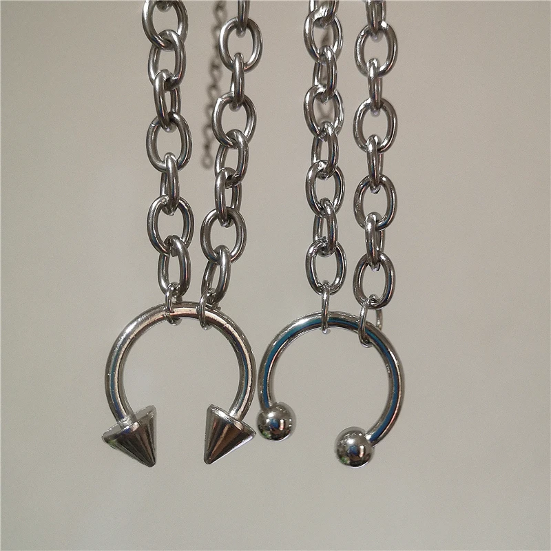 Hip-Hop-Punk-Halskette aus Edelstahl in Silberfarbe mit geometrischem Anhänger, klobige Kette, Choker für Männer und Frauen, Gothic-Y2K-Grunge-Schmuck