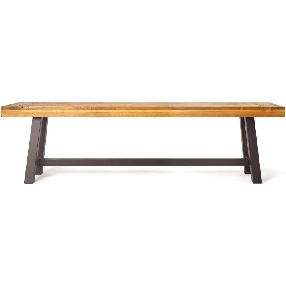 Exterior Sandblast Finish e Rústico Metal Bench, Acacia Wood, Metal 14 75x63x17. 50 polegadas