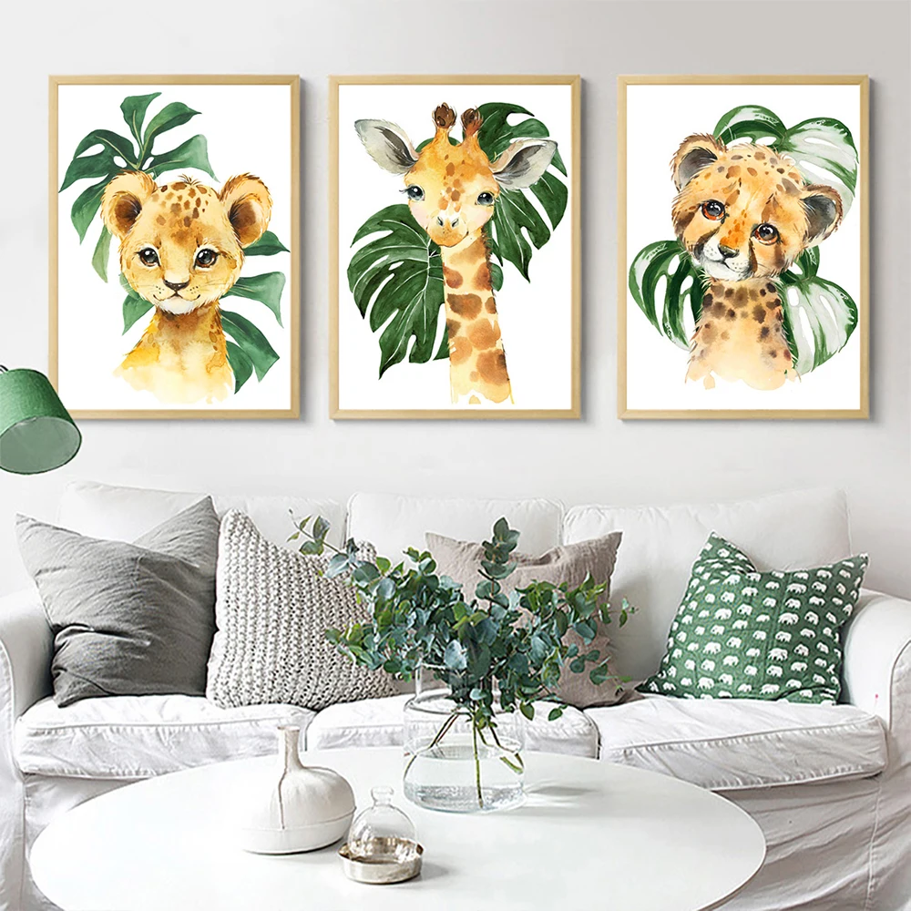 Cartoon Animal Diamond Painting Plant Leaf Lion Zebra Giraffe Elephant Diamond Embroidery Cross Stitch Baby Kids Gift Home Decor