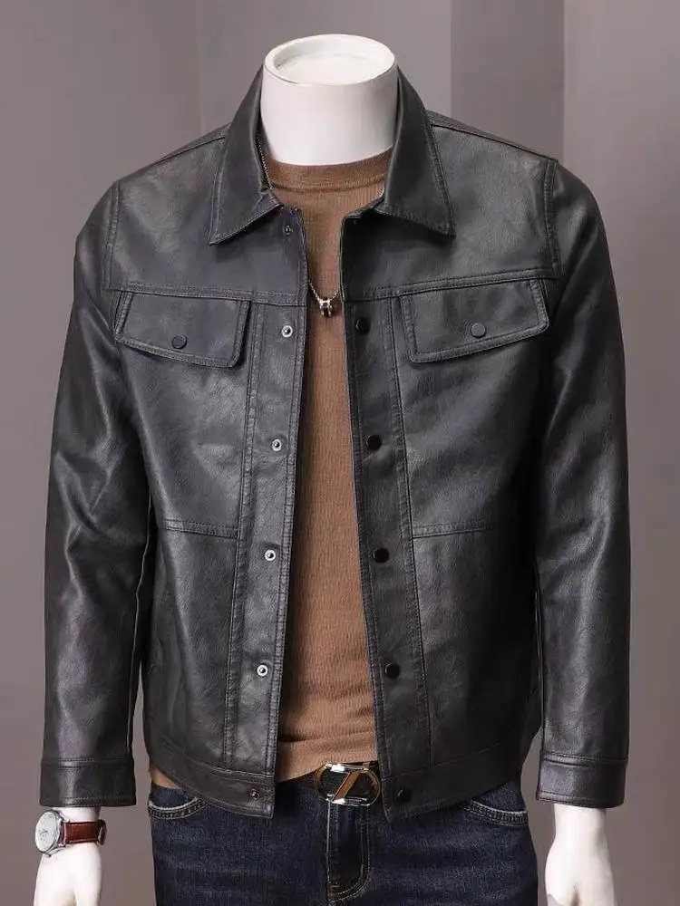 

Retro Biker Leather Jaet Slim Fit Men's Casual Collar Jaet Trendy Youth ort Length PU Material Long Sve Autumn Wear