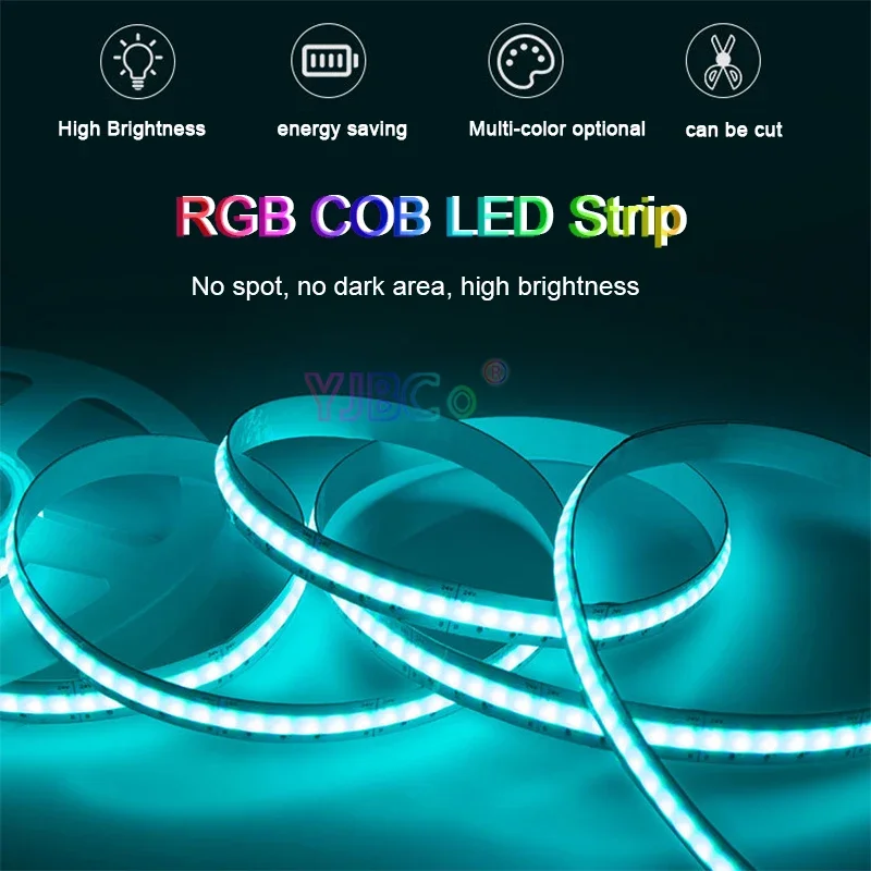 High brightness DC 24V 5M RGB COB LED Strip 648LEDs/m BFCO atmosphere colorful Light Bar Flexible Lights Tape 10mm White FPCB