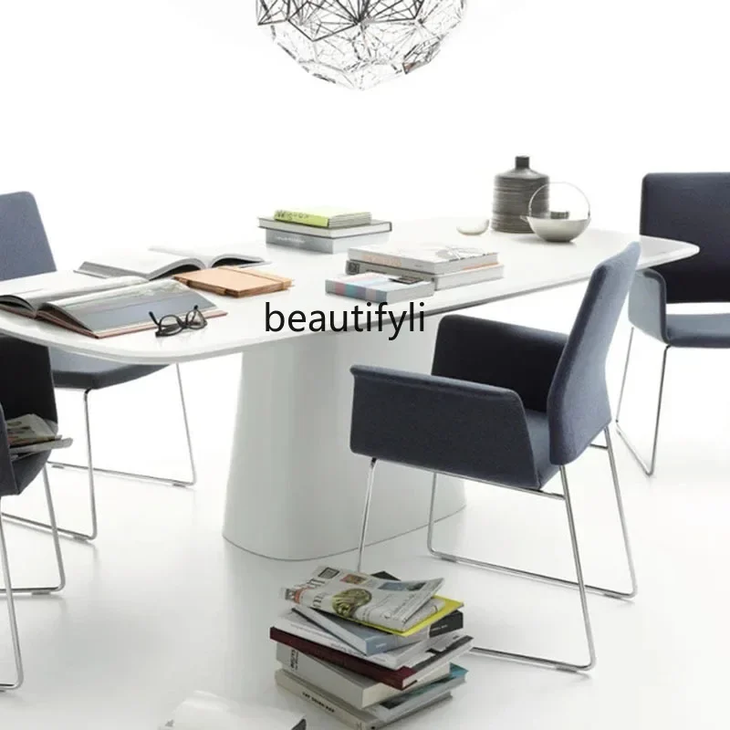 

Nordic designer French simple solid wood dining table + silent style negotiation table and leisure table