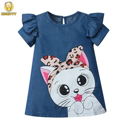 Summer New Children's Princess Dresses Girl Birthday Clothing Toddler Kids Girl Cartoon Cat Dress Cute Casual Home wear Clothing