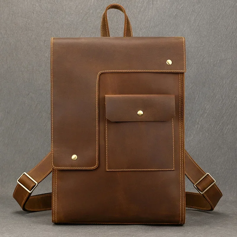 

Crazy Horse Leather Backpack Vintage Premium Knapsack Weekend Bag For Men Women Retro Style with Unique Patina Over Time Bag