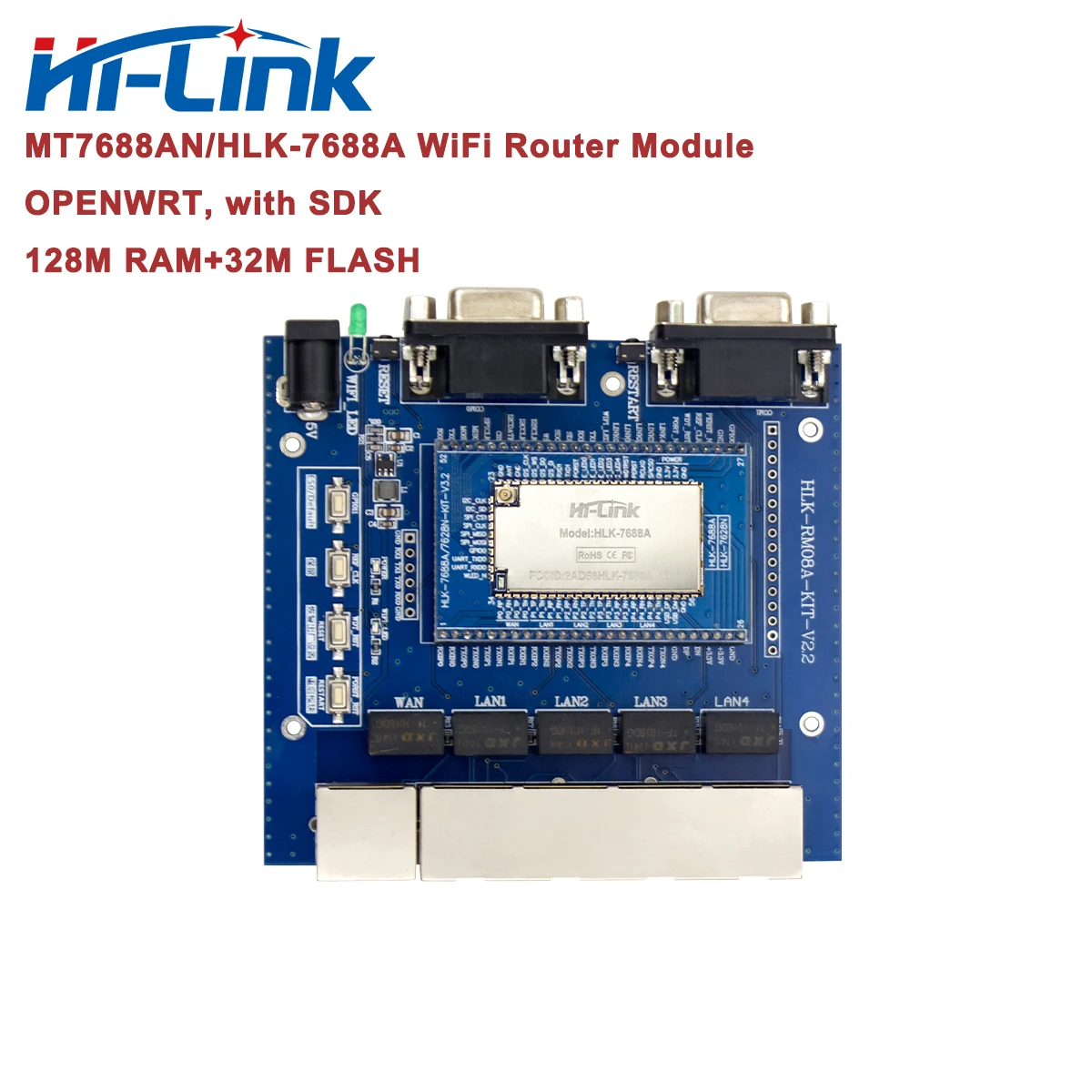 Hilink HLK-7688A MT7688AN openwrt 150mbps Drótnélküli Adatút-kijelölő Modul SDK Deszka vel 128M Belésüpped majd 32M Csillogtat