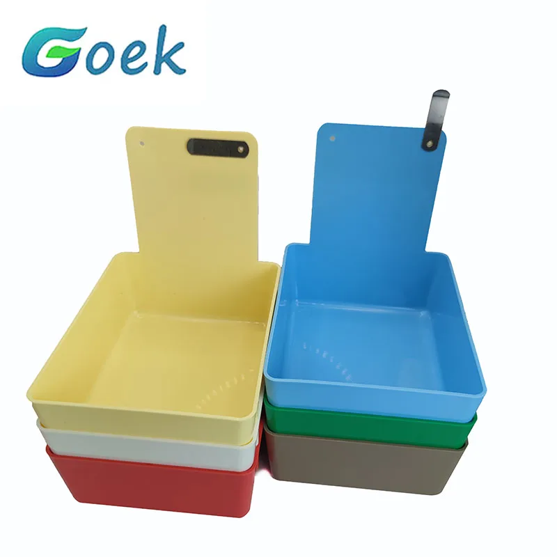 

7pcs Dental Lab Work Pans Colourful ABS Plastic Work Tray Box Durable Storage Case With Metal Clip Holder for Dental Laboratory