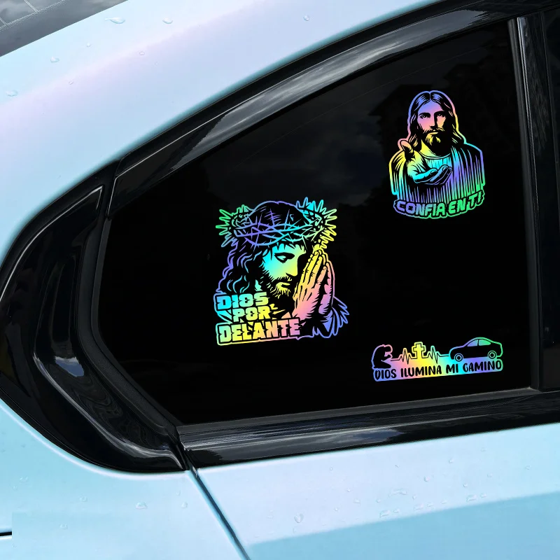 Christian Religious Sticker 8PCS 2D Flat Glossy Hexagon Vinyl Decal Waterproof Self Adhesive Car Motorcycle Truck SUV Decor
