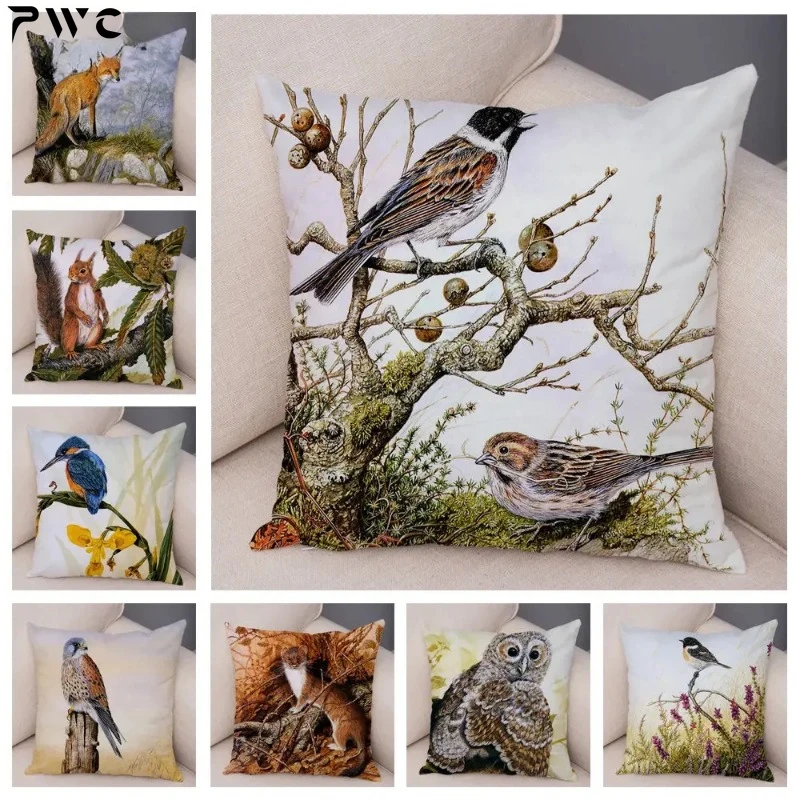 

Home Decor Colorful Fox Bird Squirrel Cushion Cover Kids Room Sofa Cartoon Animal Print Polyester Pillowcase funda de almohada