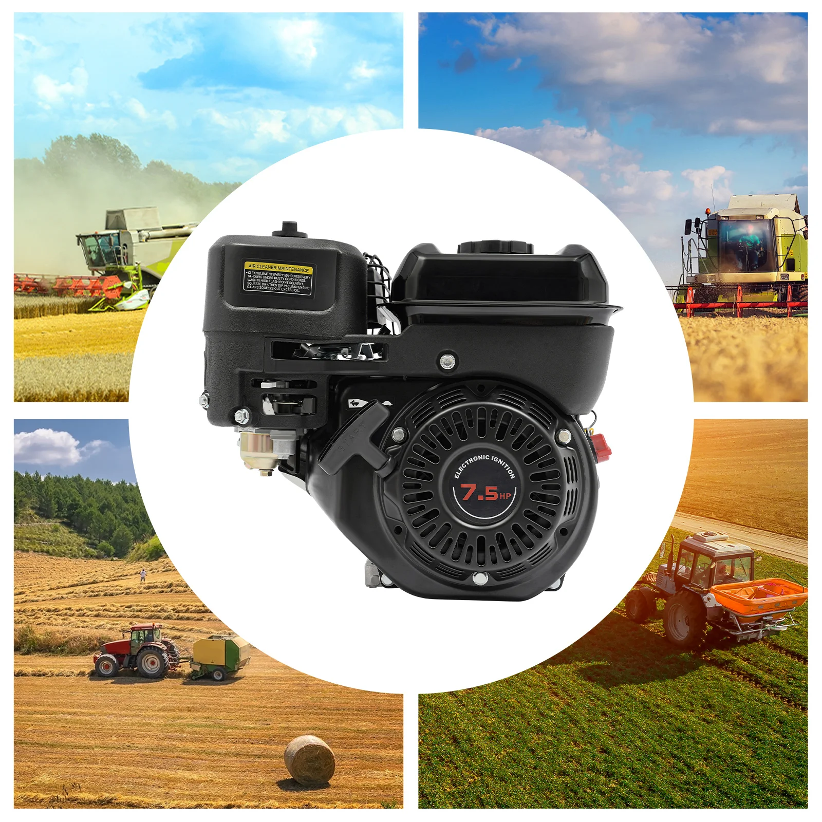 

7.5HP 4-Stroke Engine 3600rpm 0.8Gal Fuel Tank Energy Saving Quiet Design Good Heat Dissipation for Machinery and Equipment