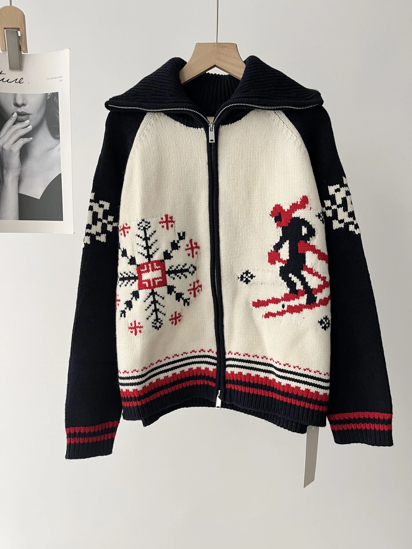 

Lapel ski jacquard loose sweater jacket women's autumn and winter Christmas lapel knitted cardigan 51C