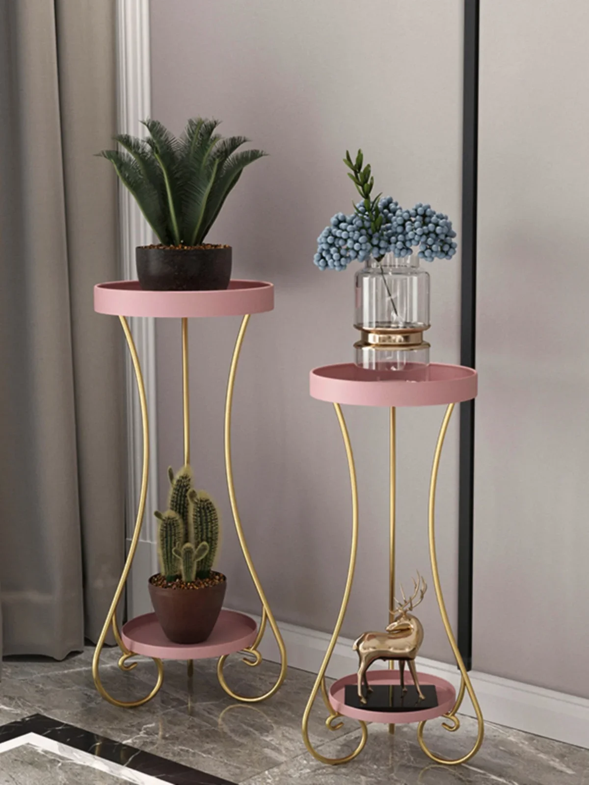 Light luxury flower stand indoor multi-storey floor-standing flower stand living room metal wrought iron flower pot stand green