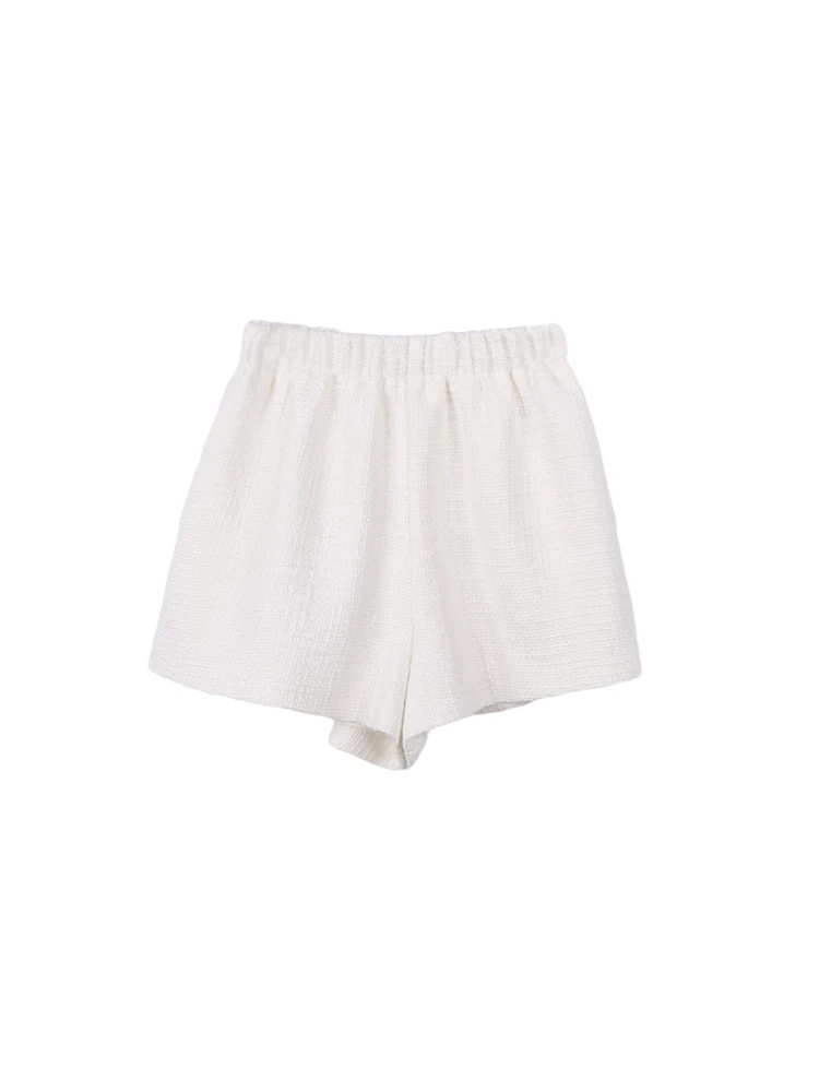 

Белые твидовые повседневные брюки DeeSicile с широкими штанинами, женские, свободного кроя, с эластичной талией, универсальные, удобные, летние шорты