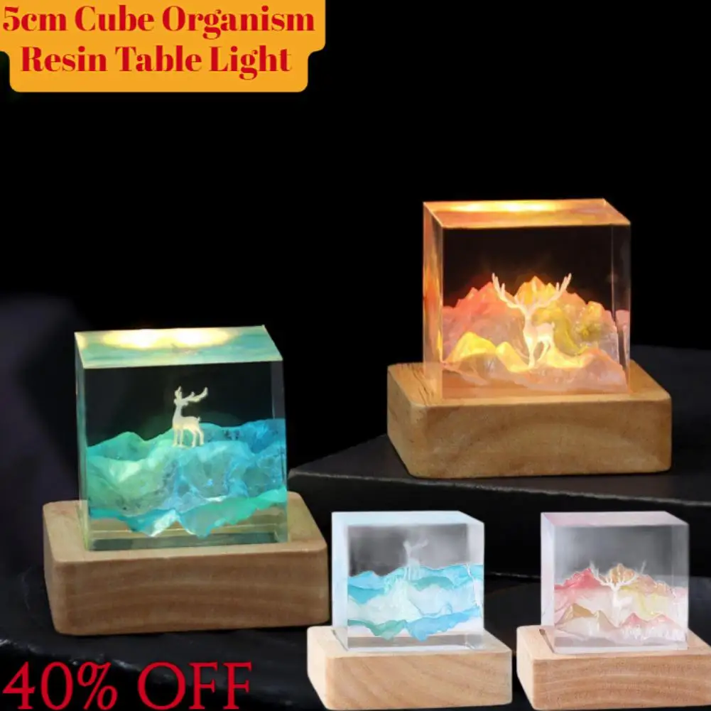 

5cm New Cube Organism Resin Table Light Creative Art Decoration Lamp Mountain White Deer Theme Night Light USB Charge Indoor