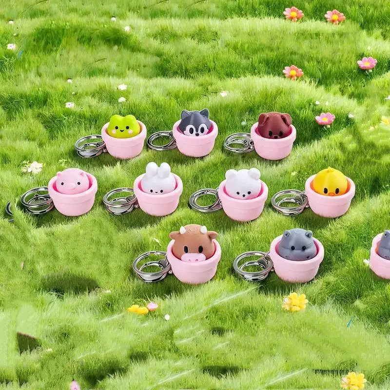 Cute Cartoon Animal Finger Clicker Squeeze Keychain Funny Pressure Relief Portable Anti Stress Fidget Toy