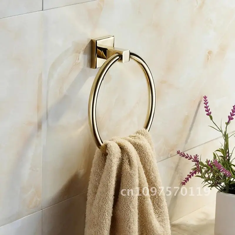 Round Towel Rings European Style Soild Ring Gold Holder Wall-Mounted Towel Towel Bathroom Rings Towel Brass