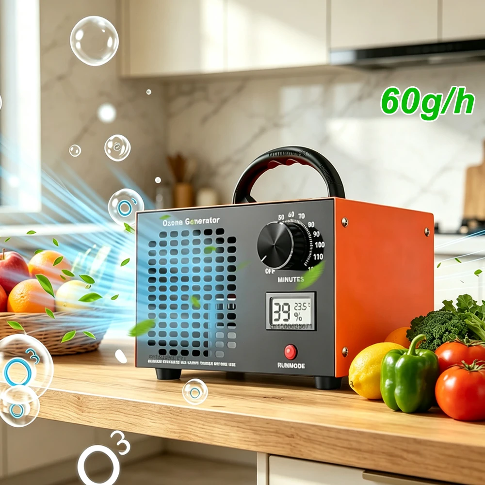 Ozone Generator 60g/h Ozone Air Purifier 120min Timer Remove Odor Formaldehyde Ozone Odor Remover with Temp and Humidity Display