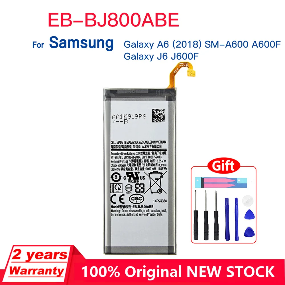 Genuine Battery EB-BJ800ABE 3000mAh For Samsung Galaxy A6 (2018) SM-A600 A600F J6 J 6 J600F High Quality Bateria+Tools