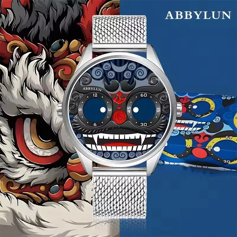 

Abbylun 1363 модные мужские кварцевые часы с изображением льва, креативный индивидуальный дизайн, часы с сетчатым ремешком, часы для мужчин и мальчиков, подарки reloj hombre