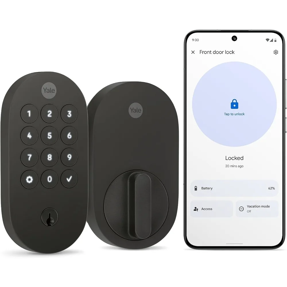Mattschwarzes Deadbolt Smart Lock mit Schlüssel und Google Matter, YRD510-MT1-BLK