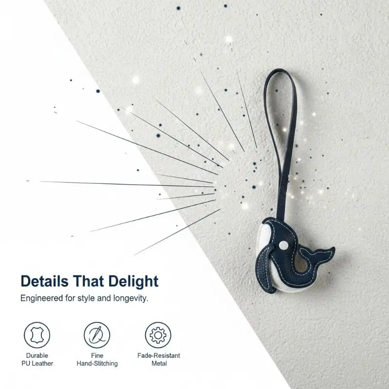 1 Stück Niedlicher Wal-Delfin-Taschenanhänger, Meerestier-Schlüsselanhänger aus PU-Leder, beruhigende Tiefsee-Vibes – entspannendes, von der Natur inspiriertes Accessoire – Detail 6