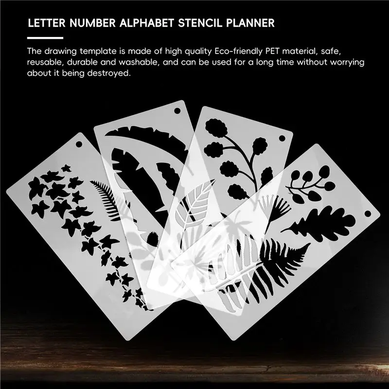 A44I-16 Pieces Leaves Stencil Reusable Sheet Painting Stencil Sheet Wall Stencil Leaf Pattern Template Tropical Leaf Reusable
