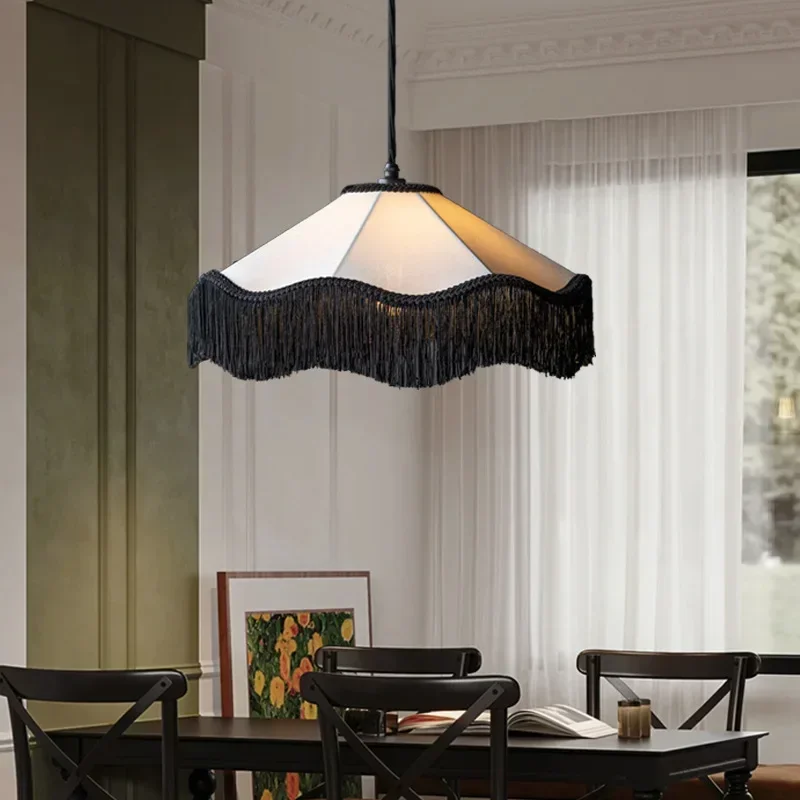 Winfordo French Fabric Chandelier over Table Cloth Pendant Lamp for Living Room Dining Room Bedroom Interior Decoration