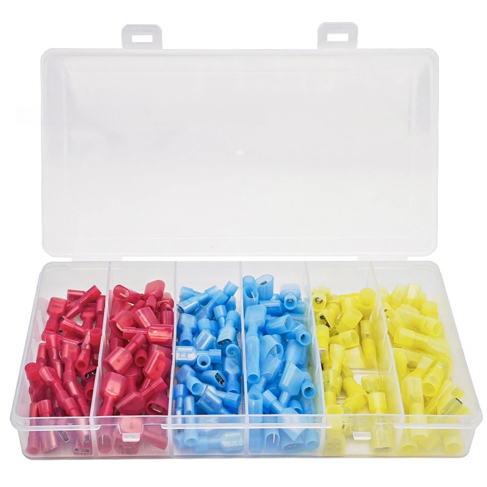 160/200PCS Boxed Nylon Fully‑Insulated Male Female Quick Disconnect Crimp Wire Terminal Kit
