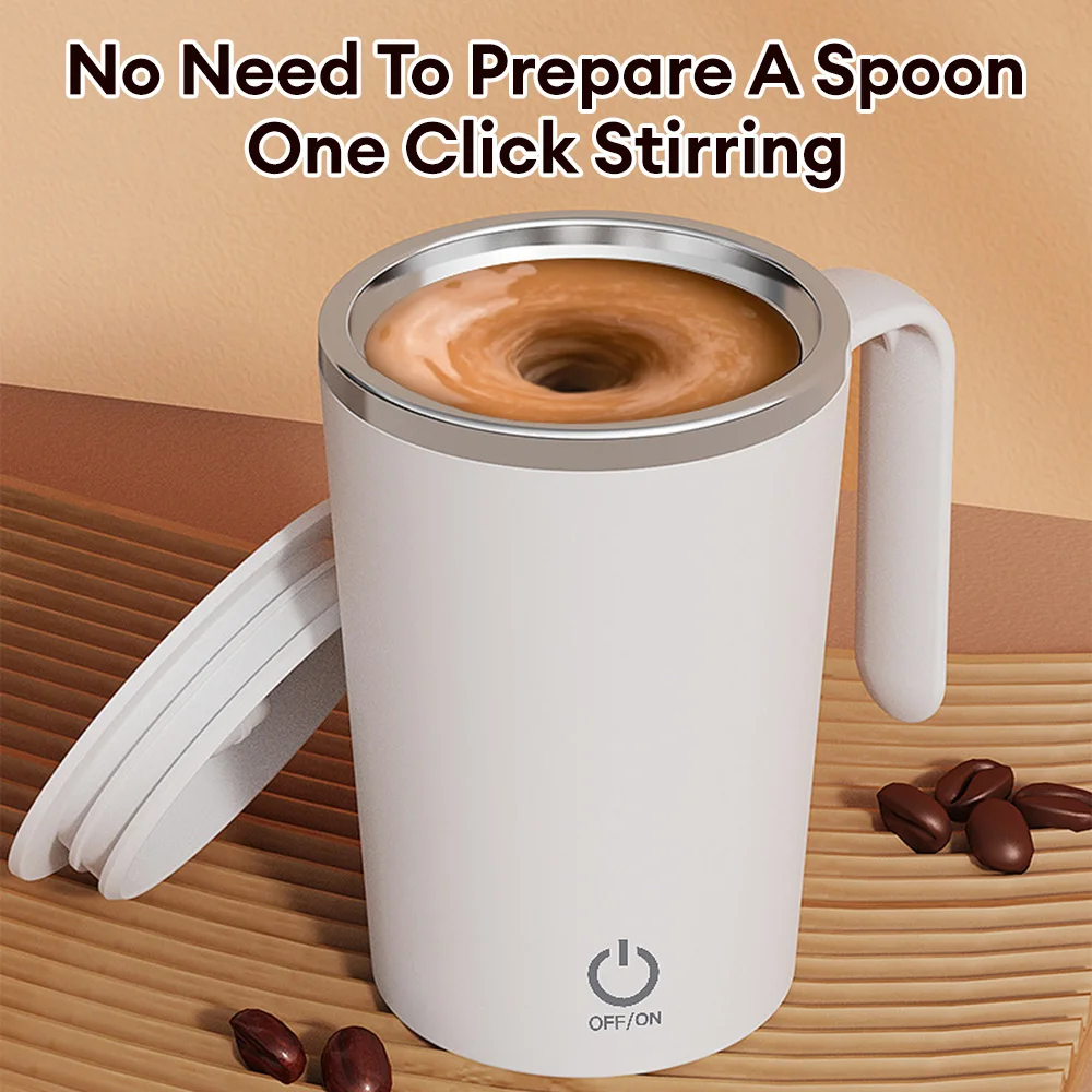 Electric Mixing Cup Stainless Steel Stirring Coffee Cup w/Handle Portable Water Cup Insulated Tumbler Heat-resistant Mug