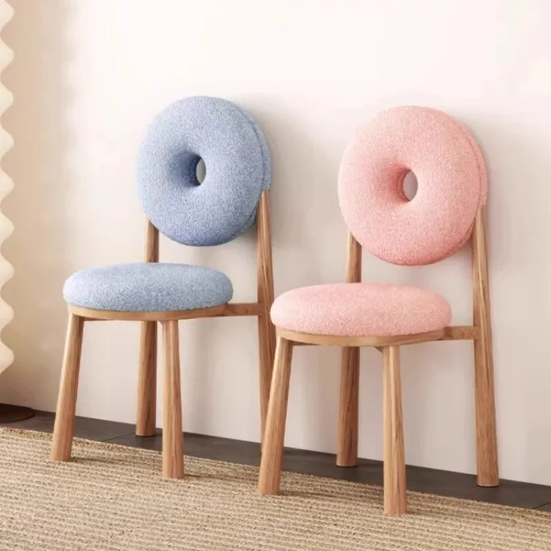 

Nordic Makeup Chair Donut Shape Dining Chair Modern Simple Backrest Wool Velvet Chair Cream Style Home Ins Living Room Furniture