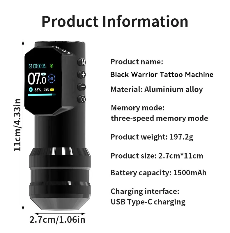 DM Professional Wireless Black Warrior Tattoo Machine Large Color Screen Digital Display New Permanent Makeup Tattoo Machine