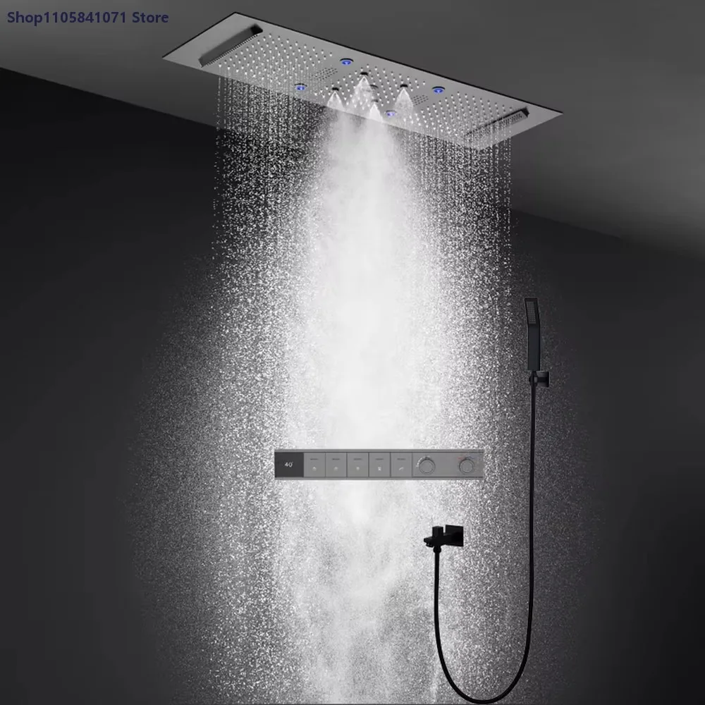 Modern Ceiling LED Shower Set 900x300mm Bluetooth Music Rainfall Waterfall Shower Panel Thermostatic Mixer Faucet System
