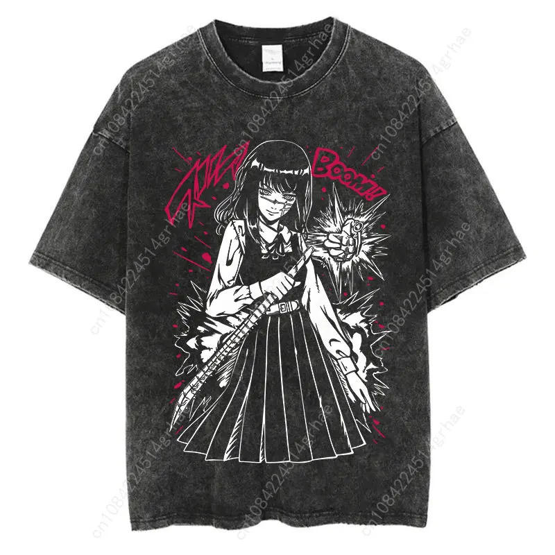 Vintage Gewaschene T-shirts Kettensäge Mann Anime T Shirt für Männer Harajuku Oversize T Baumwolle Mode Streetwear Unisex Tops