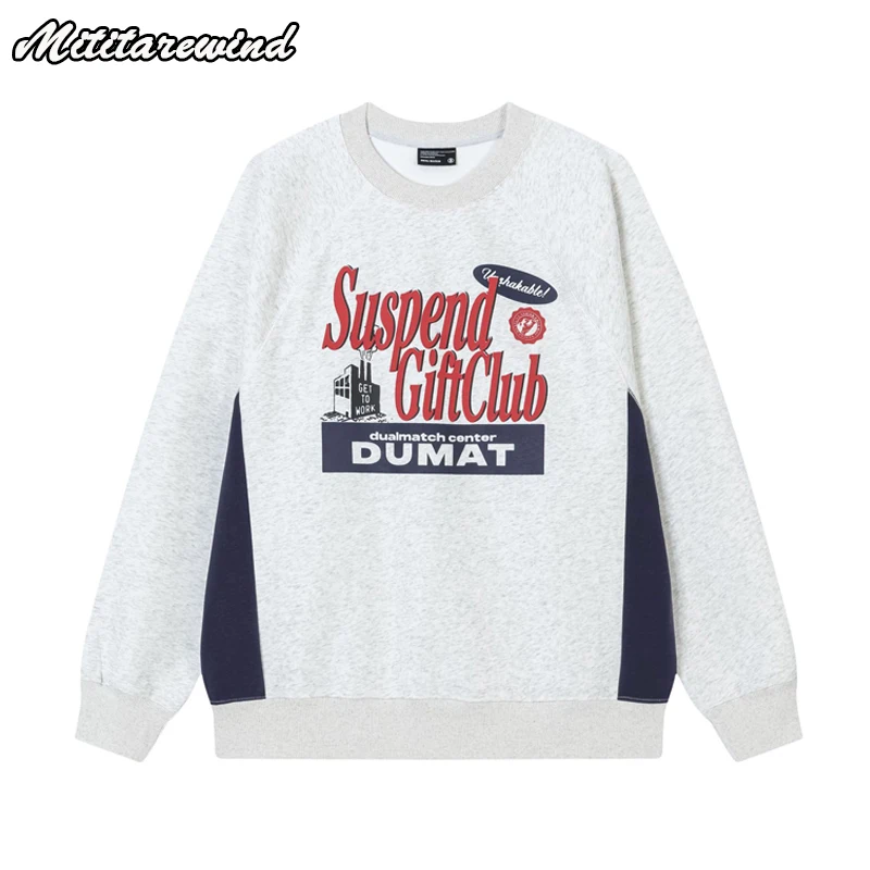 

Spring Autumn Round Neck Sweatshirt Men Letter Printed Patchwork Color Oversized Couple Hoodies Retro Loose Sweatshirts Women