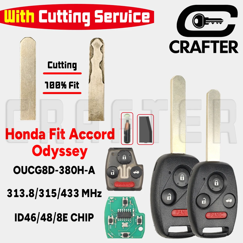 

Ключ Crafters OUCG8D-380H/382H/384H-A 313,8/315/433 МГц ID 46/48/8E дистанционный CarKey для Honda Civic Accord CR-V Pilot Odyssey KeyCut