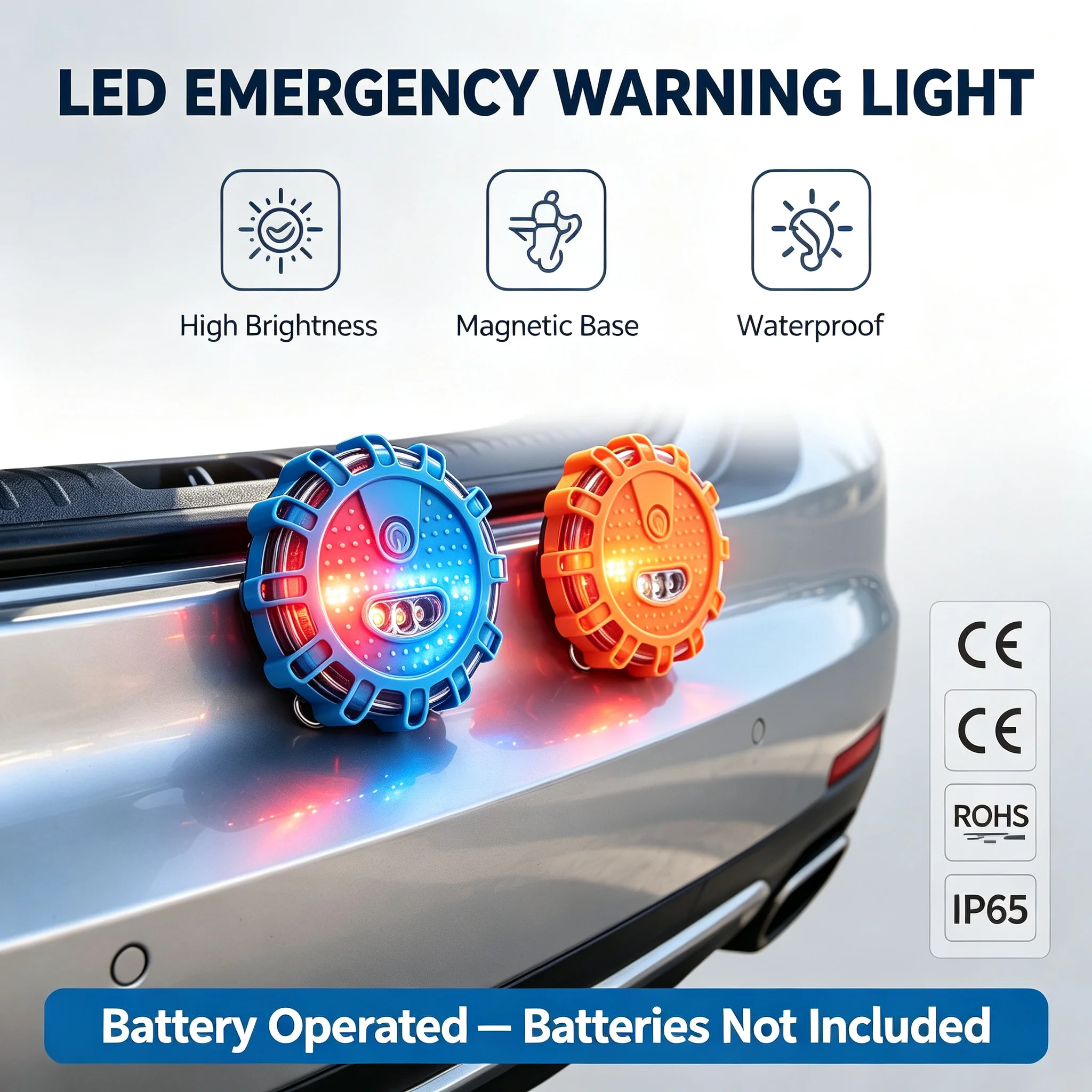 LED Road Flares Emergency Work Lights Disc Safety Flashing Roadside Magnetic Beacon Warning Light Traffic Help Flash Strobe Lamp