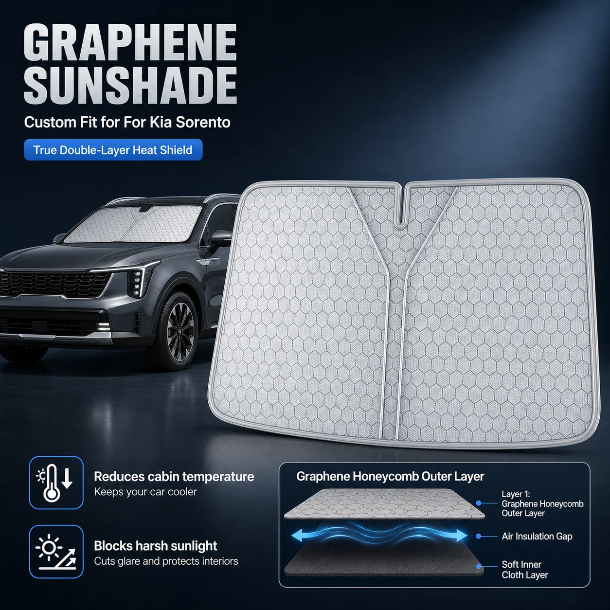 For Kia Sorento Graphene Windshield Sunshade Custom Fit Car Sunshade UV Sun Protection Car Interior Accessories