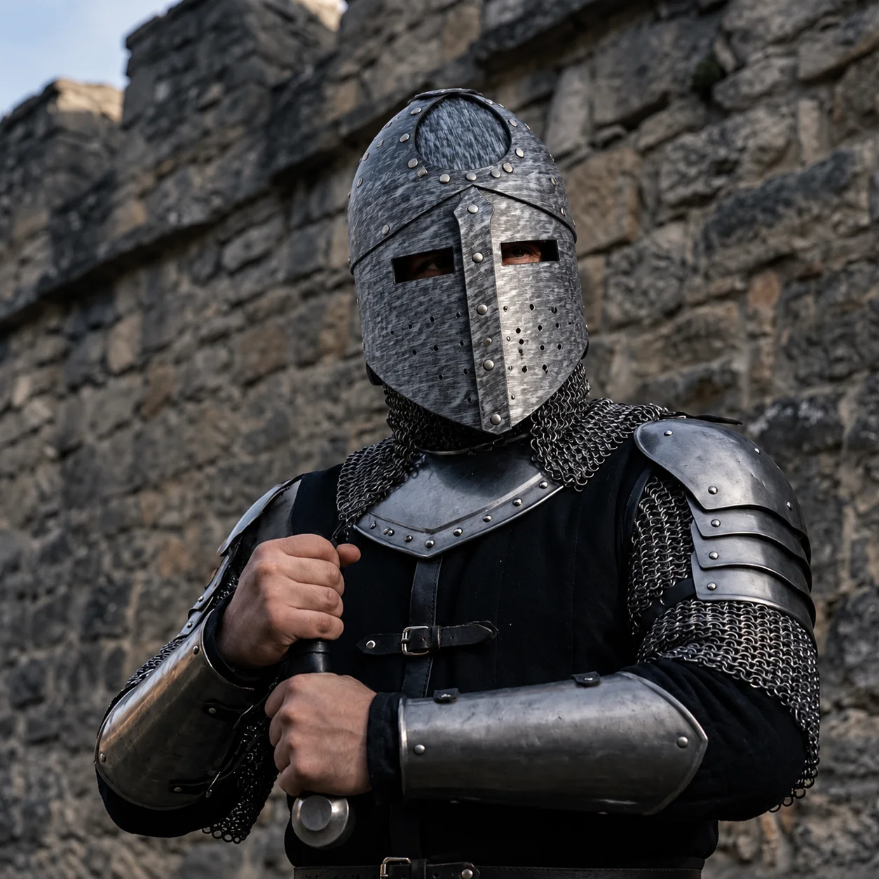 Retro Medieval Knight Warrior Full Face Masked, Viking Warrior LARP Role-Playing Renaissance Festival Halloween Cosplay Costume