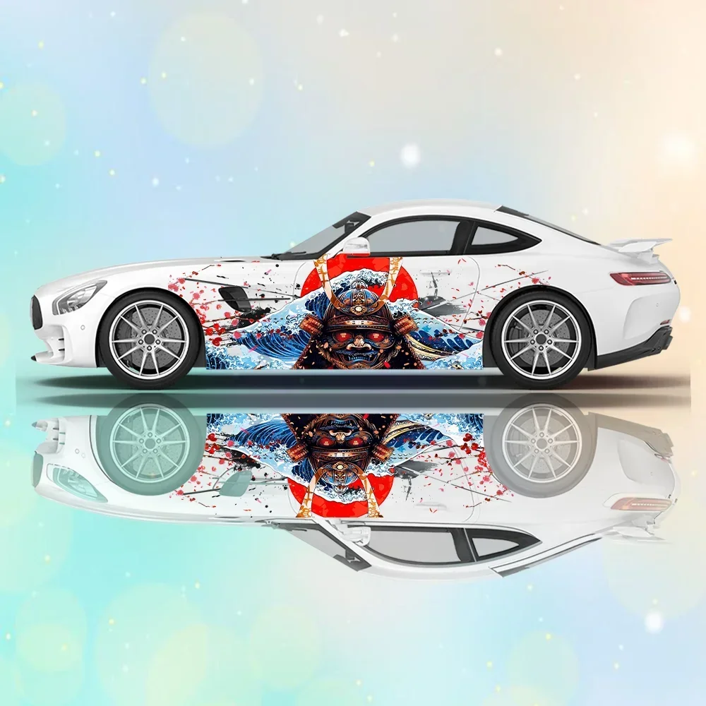 Samurai Sakura Waves Car Vinyl Wraps Decal Self-adhesive PVC Sticker Suitable for Trucks SUV Decoration Auto Accessories Gift