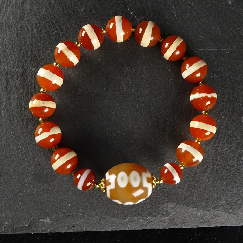 Shengshi Qiyuan First-Class Medicine Ten-Eyed Dzi Bead Natural Tibetan Authentic Agate Bracelet for Men and Women, Approximately
