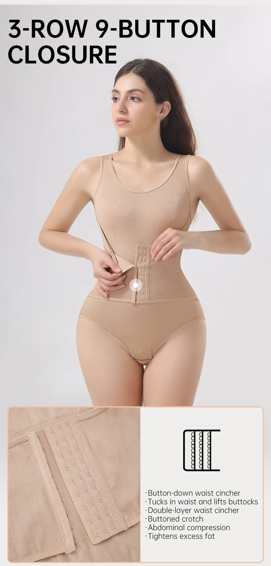 Faja Moldeadora de Cintura para Mujer con Control Abdominal Firme, Corsé Reductor con Cinturón de Ganchos para Moldear el Cuerpo