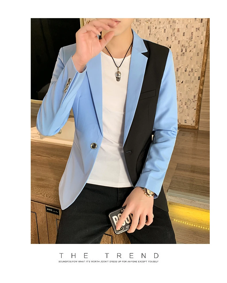 Herren Slim Fit Blazer Hochwertige Herbstmode Hübsche Match Farbe Business Casual Koreanischer Anzug Kostüm Cro Nang – Detail 2