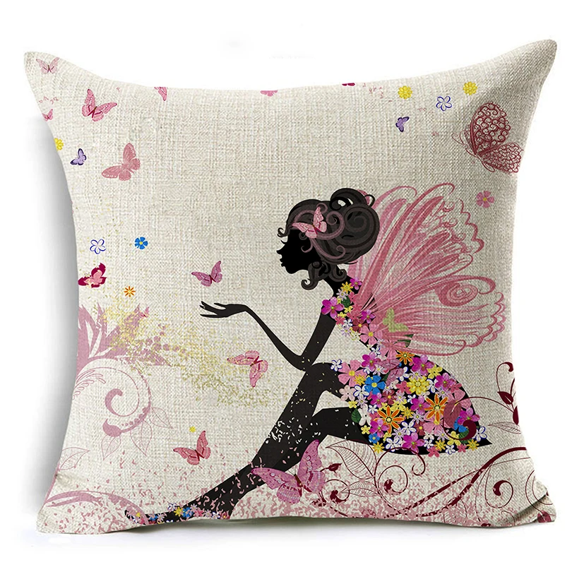 Fairy Girl Pillowcase Cute Flower Girl Pillow Case Boy Girl Kid Room Aesthetic Home Decor Sofa Garden Chair 45x45 Pillowslip