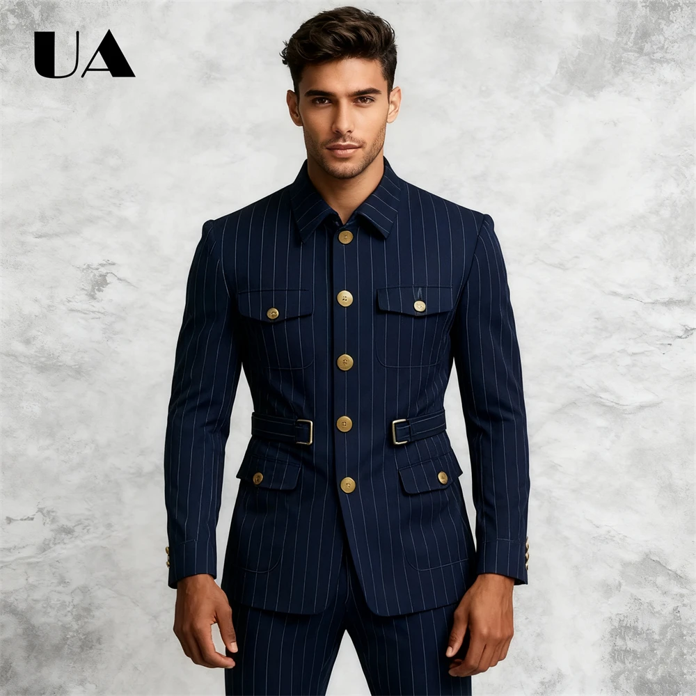 

Modern Stripe 2-Piece Suit Set Jacket Pants Formal Outfit, Many Colors XXS-7XL Men's Tuxedo Notched Chic Suits Blazer Trousers