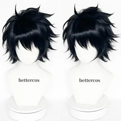 L.Lawliet Cosplay Wig L Short Black Shaggy Layered Heat Resistant Costume Hair Wig + Wig Cap