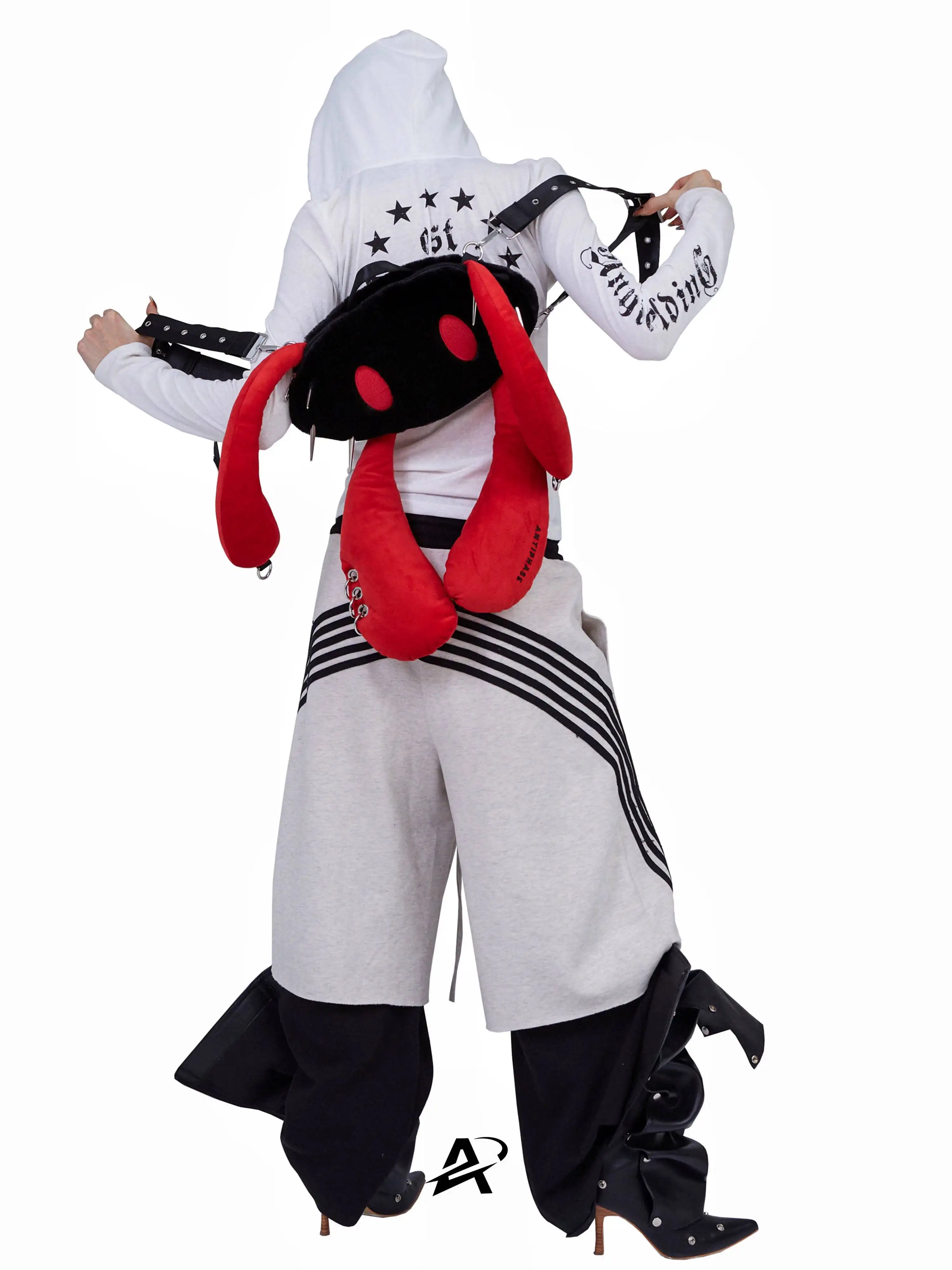 Punk Rabbit Antiphase Rivet Rabbit Design Fun Gift Four-Eared Rabbit Enlarged Version Doll Bag Multi-Way Carry Playful Bag